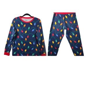 Pajamagram Christmas‎ Lights Pajama Top Womens Small Long Sleeve Blue Red
